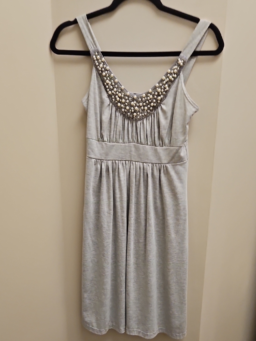 Soprano Gray Beaded Pearl-Accent Dress